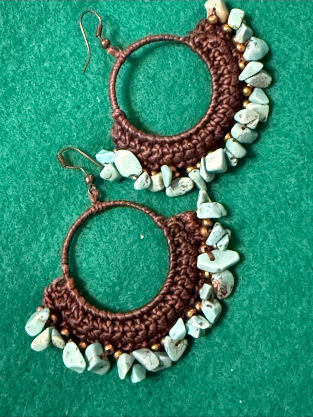Handmade Brown and Turquoise Hoop Earrings